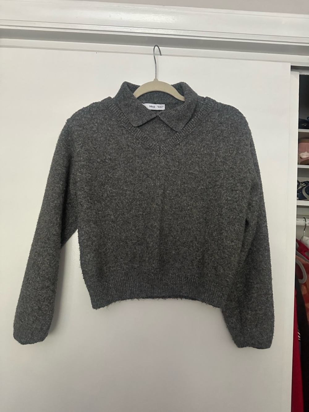 Mango Women's Charcoal Collared V-Neck Sweater